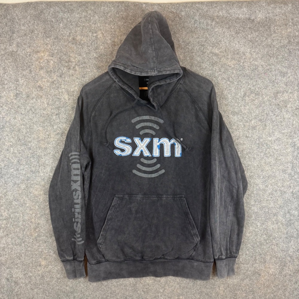 SiriusXM Hoodie Mens Medium Gray Graphic Logo SXM Washed Cotton Radio Promo
